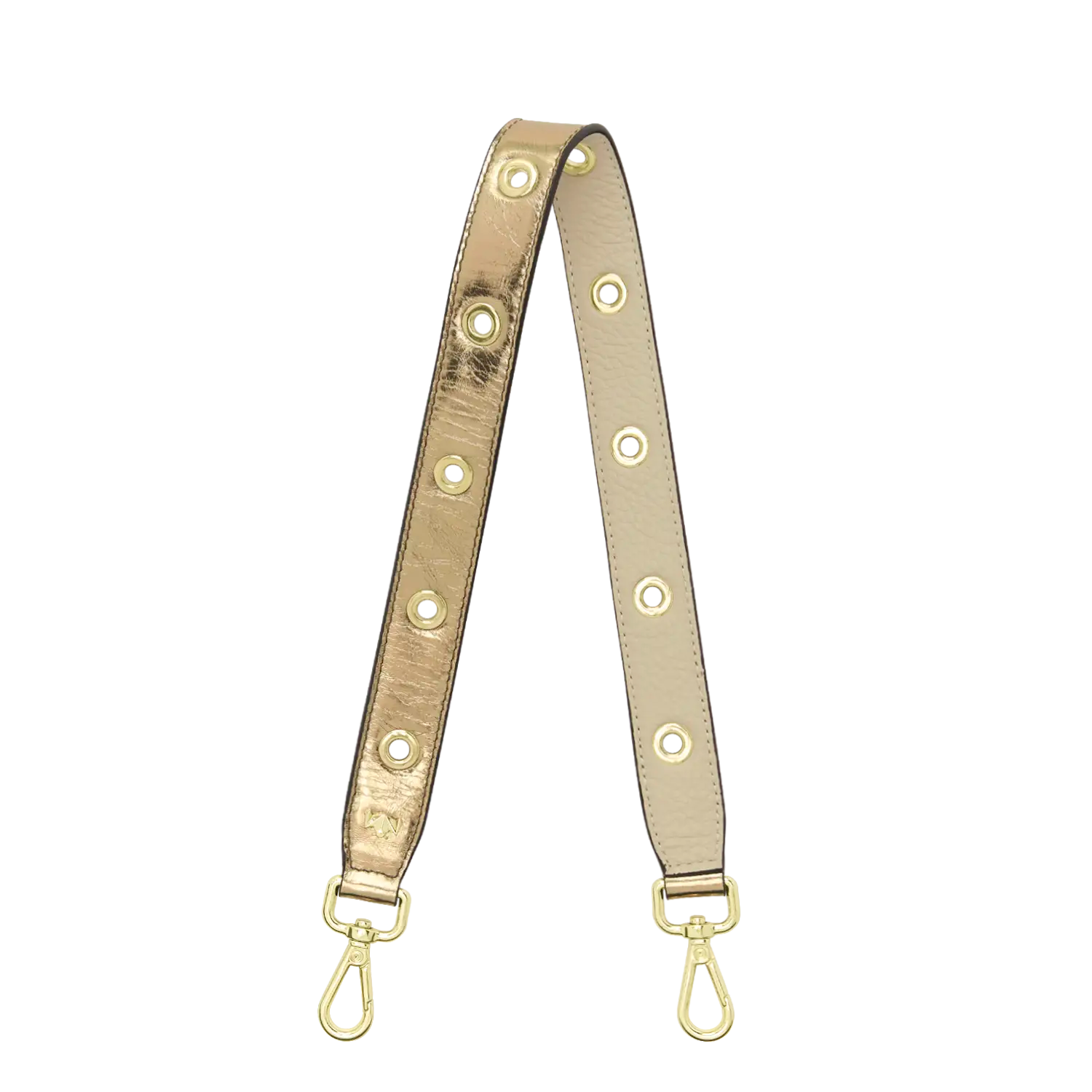 Kurzhenkel Take a Turn, Wenderiemen, gold, creme, italienisches Leder